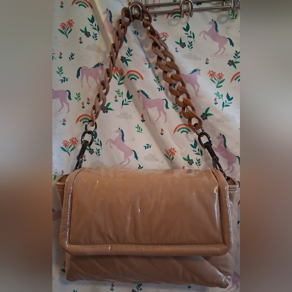 NWOT Think Royln Bar Bar Beige Vegan Patent Neutral Casual Boho Purse Bag